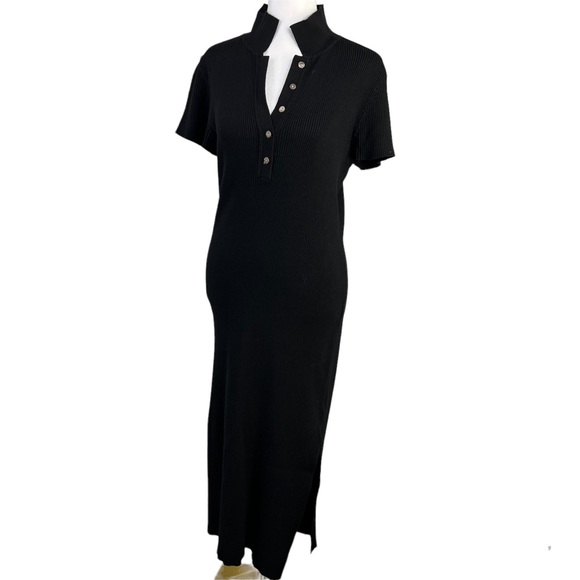 House of Harlow 1960 Dresses & Skirts - House Of Harlow 1960 Long Henley Black Ribbed Fitted Maxi Dress Size Large